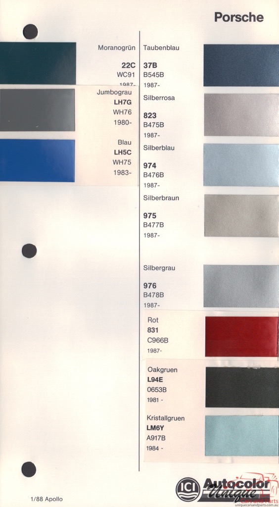 1980 - 1989 Porsche Paint Charts Autocolor